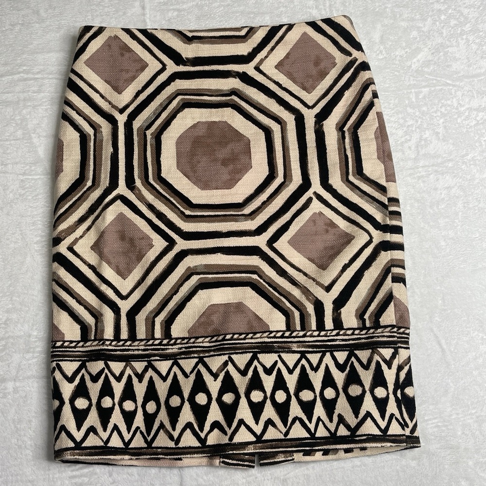 Ann Taylor LOFT Geometric Pencil Skirt Sz 0  Beige Black Womens Office Work Wear